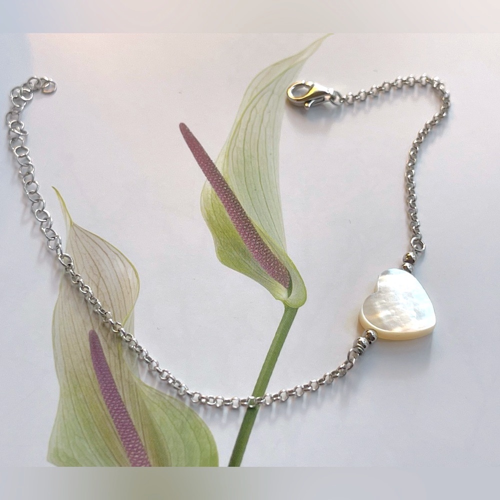 🤍 Mother of Pearl Heart Bracelet - 925 Sterling Silver 💎